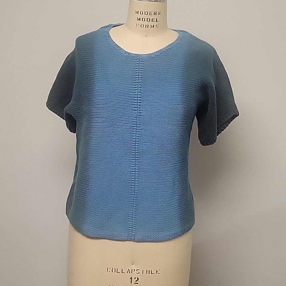 J. Jill Ombre Chunky Knit Sweater Top Sz M Blue/Green Round Neck Short Sleeve